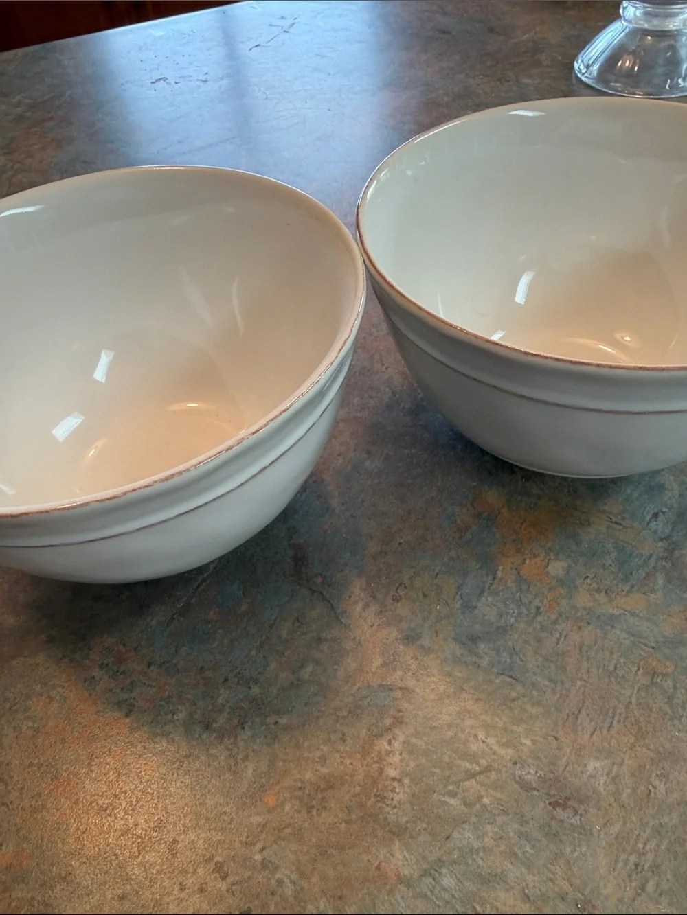 Pottery Barn handcrafted in Portugal stone cereal/soup bowls in Cambria.